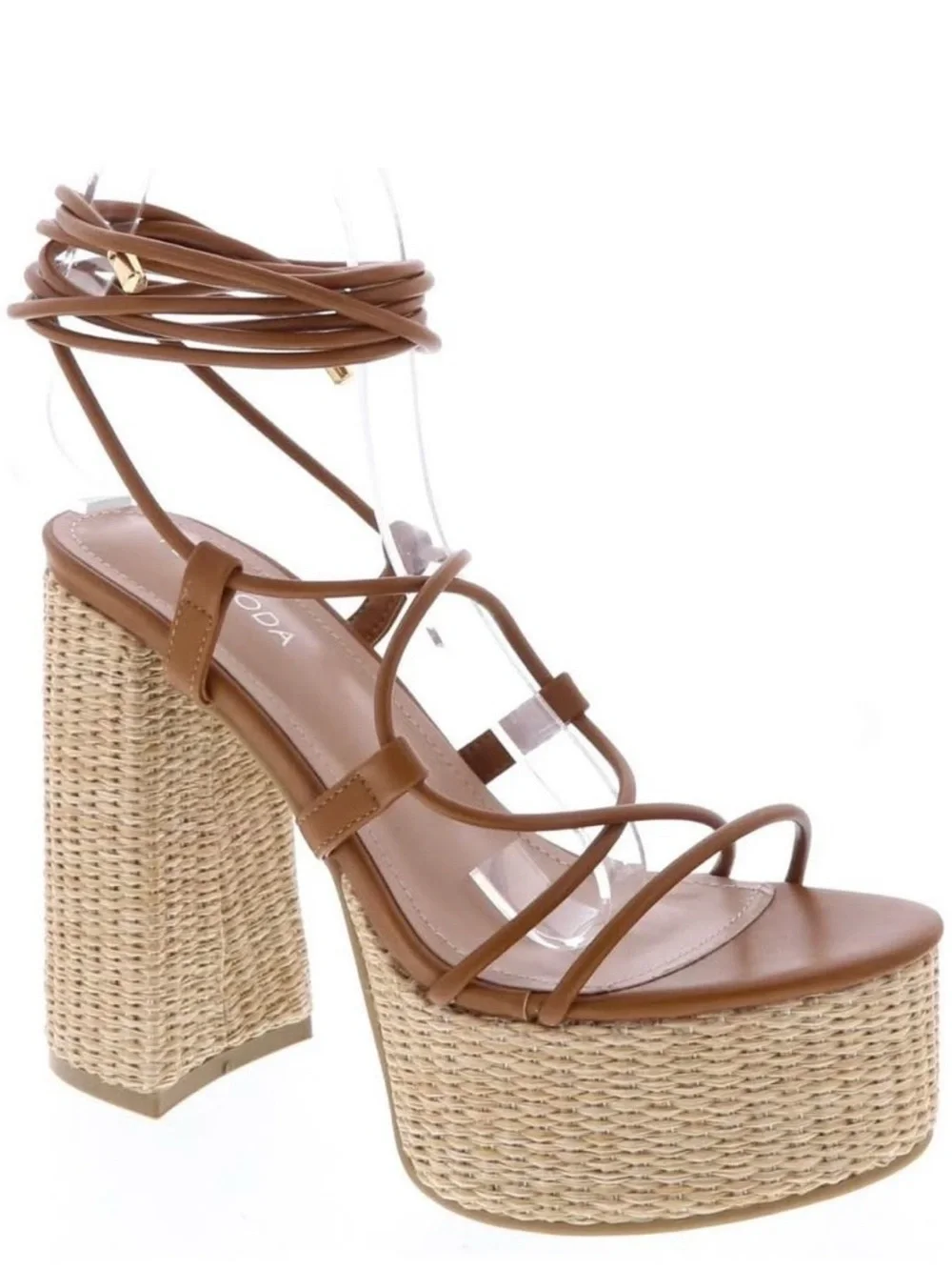 TOP Moda Tan Brown Woven Platform Wrap Sandals